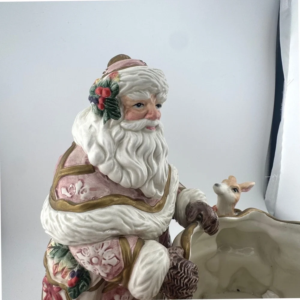 Fitz and Floyd Snowy Woods Bowl Santa Candy Centerpiece Christmas READ